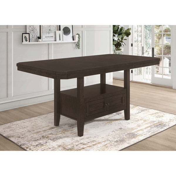 English Elm Prentiss Cappuccino 78" Extension Counter Dining Table with Built-In Storage, Sleek Rectangular Design and Versatile Entertaining Surface B062S00877