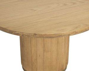 Sunpan KALLA Round Dining Table - Rustic Oak with Vertical Reeding & Gold Steel Base for Stylish Dining 112365