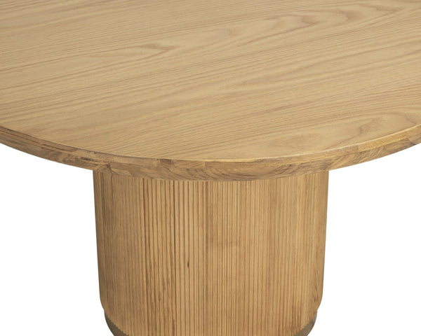 Sunpan KALLA Round Dining Table - Rustic Oak with Vertical Reeding & Gold Steel Base for Stylish Dining 112365