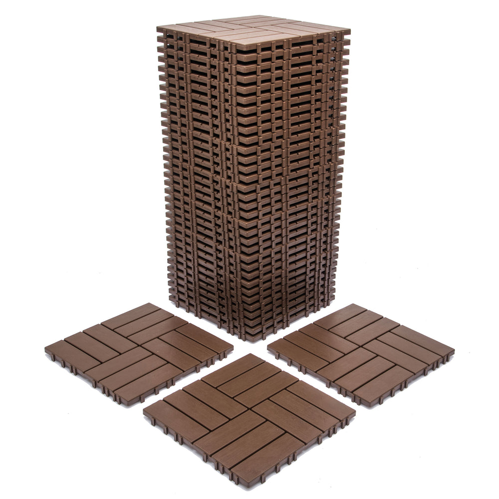 English Elm 11-pack Interlocking Wood Composite Deck Tiles Waterproof Snap Fit Patio Flooring W1578P352576