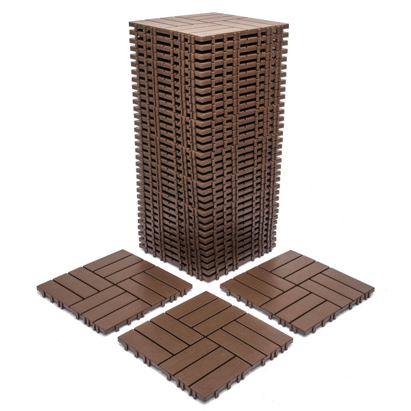 English Elm 11-pack Interlocking Wood Composite Deck Tiles Waterproof Snap Fit Patio Flooring W1578P352576