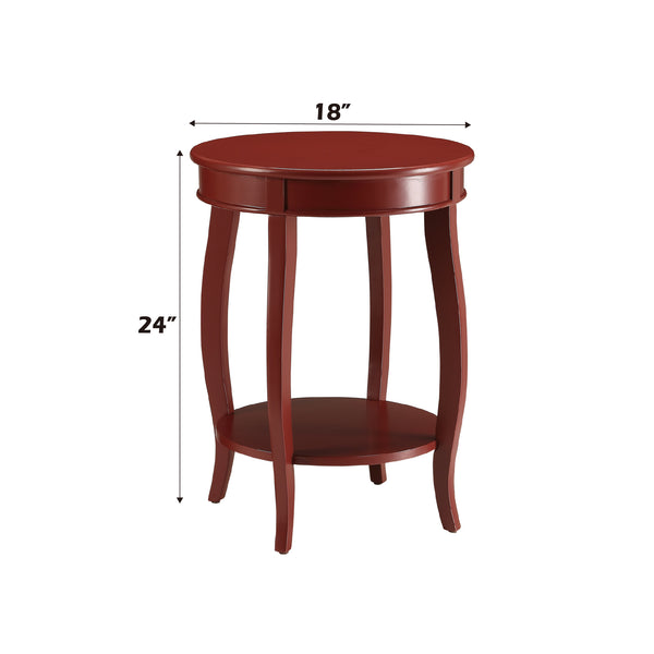 English Elm Aberta Red Finish Accent Table with Round Wooden Top, Cabriole Legs & Open Bottom Shelf, 40lb Limit B2726P281457