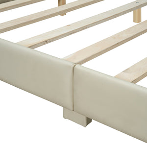 English Elm Queen Upholstered Platform Bed with Twin XL Daybed Set, PU Leather, Space-Saving Convertible Duo for Guests and Kids Beige SF100115AAA