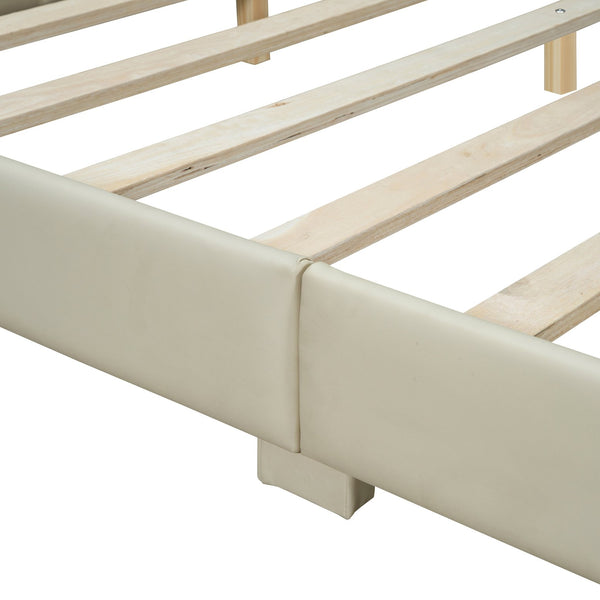 English Elm Queen Upholstered Platform Bed with Twin XL Daybed Set, PU Leather, Space-Saving Convertible Duo for Guests and Kids Beige SF100115AAA