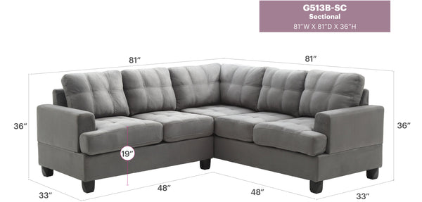 English Elm Glory Newbury G463B-SC Sectional Sofa - Compact PU Upholstery, Pocketed Coil Seats, Durable Frame Gray 49 L x 28.7 W x 16 H B078S00049