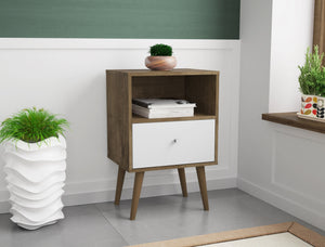 English Elm Liberty 18" Nightstand With Stylish Rustic Brown & White Finish, 1 Drawer & Open Storage Cubby B365P398502
