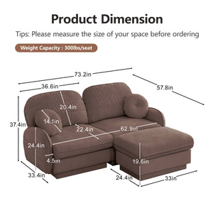 English Elm Chenille Cloud Modular Loveseat with Deep Foam Cushions Quilted Back and Ottoman Rose Dust W714S01775