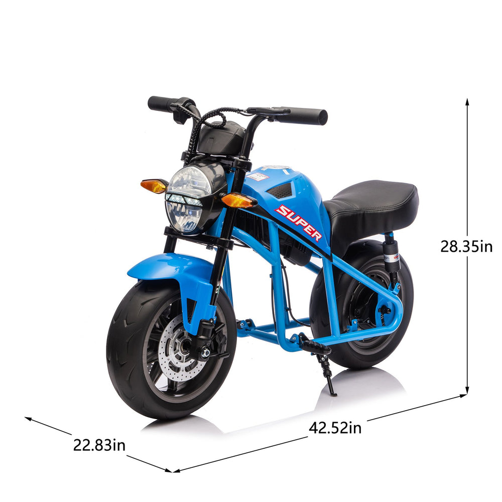 English Elm 24v300w Kids Electric Muscle Motorcycle with Dual Suspension Wide Eva Tires and Twist Throttle Blue W1578P382506