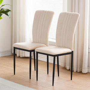English Elm Dining Chair Set of 4 Velvet Upholstered Curved Back with Powder Coated Metal Legs Beige W3851P407823