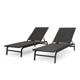 Christopher Knight Home® - Noble House - Finn Outdoor Aluminum And Outdoor Mesh Chaise Lounge, Dark Gray - Set Of 2