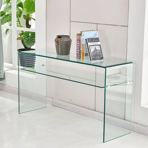 English Elm Glass Console Table - Modern Transparent Tempered Glass With Rounded Edges For Stylish Interiors W1718P233386