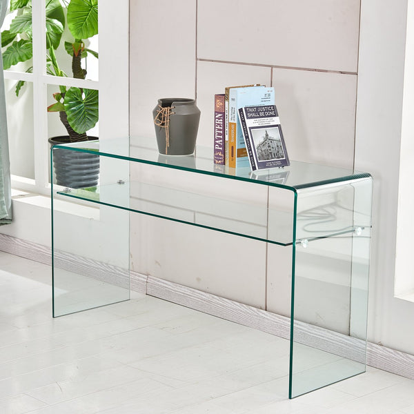 English Elm Glass Console Table - Modern Transparent Tempered Glass With Rounded Edges For Stylish Interiors W1718P233386
