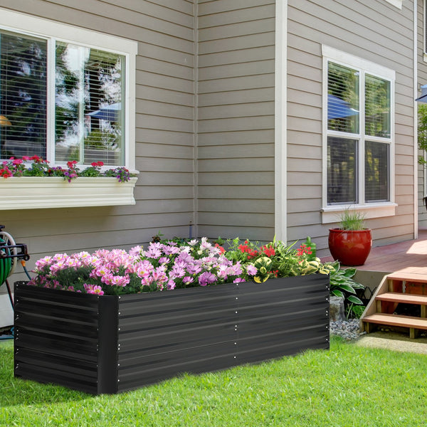 English Elm Outsunny Tall Galvanized Steel Raised Garden Bed with Reinforced Walls for Deep Root Growth W2225P200485
