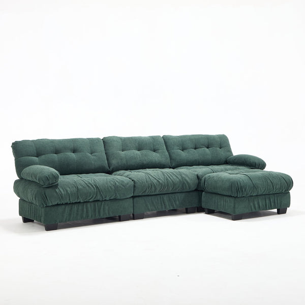 English Elm Modular Cloud Sectional Sofa Flannelette Deep Seat L Shape with Movable Ottoman Green W2120S00035