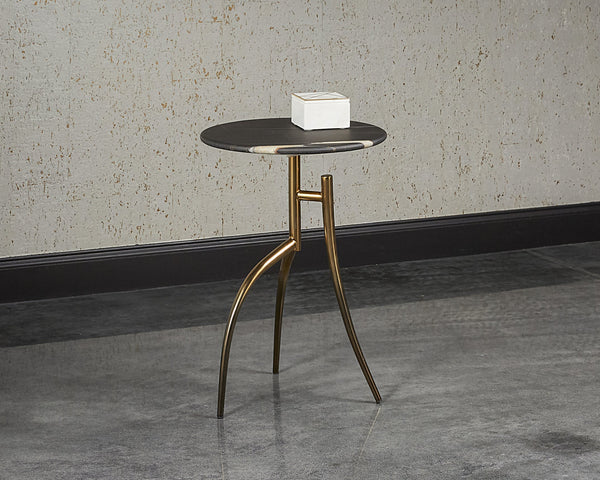 Sunpan Trent End Table - Stunning Matte Black Marble Top with Gold Ombre Frame for Chic Home Décor Style