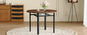 English Elm 42 Inch Round Dining Table Wood Grain Mdf Top Glass Inlay Metal Base Seats Six W1151P366397