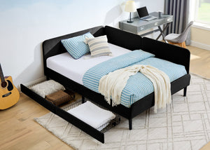 English Elm Full Velvet Upholstered Platform Bed Full Size with 2 Underbed Storage Drawers, Foam Seat, Modern Design Black W1413P298912
