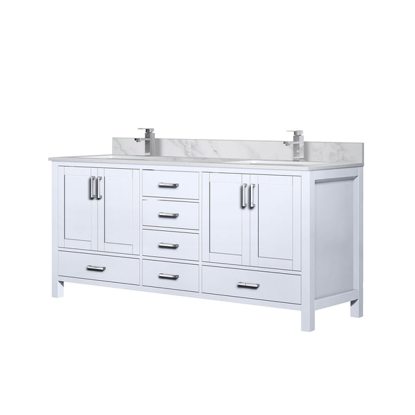 English Elm White 72 in. Double Bath Vanity with Carrara Marble Top, Soft-Close Drawers, Chrome Faucet Set B2731P259096