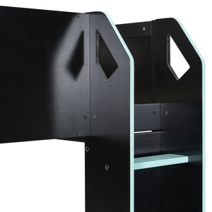 English Elm Full Size Loft Bed with Rgb Lighting Desk Drawers Hanging Rod Teen Bedroom Blue LT000288AAC-1