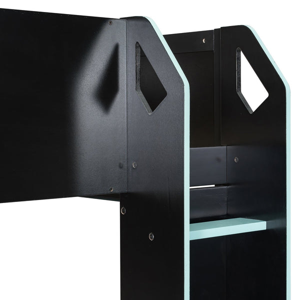 English Elm Full Size Loft Bed with Rgb Lighting Desk Drawers Hanging Rod Teen Bedroom Blue LT000288AAC-1