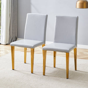 English Elm Two Linen-Cotton Dining Chairs with Sturdy Metal Legs, Breathable Upholstery and Anti-Slip Feet for Comfort and Stability Gold,Light Gray W1151P269060