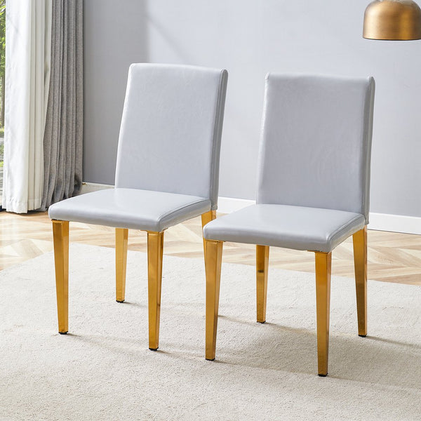 English Elm Two Linen-Cotton Dining Chairs with Sturdy Metal Legs, Breathable Upholstery and Anti-Slip Feet for Comfort and Stability Gold,Light Gray W1151P269060