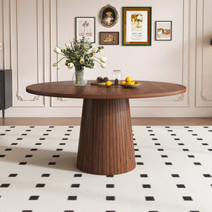 English Elm 47 Inch Round Marble Veneer Mdf Dining Table Seats Four with Slim Wood Strip Base Walnut W2700P404637