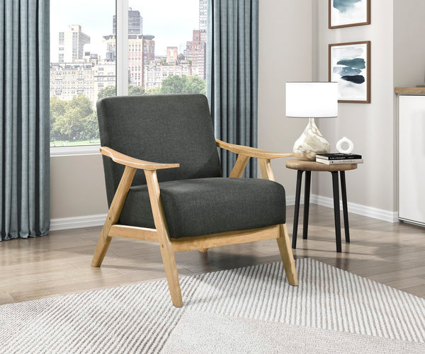 English Elm Modern Velvet Accent Chair with Dark Walnut Angular Frame, Streamlined Mid-Century Comfort Design Dark Gray,Natural 35.5 L x 25.5 W x 20 H B011P271956