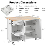 English Elm K&K Kitchen Island With Foldable Counter Top, Kitchen Storage Cart With Slide-Out Shelf, Towel Rack and Drawer, Rolling Kitchen Cart On Wheels, For Kitchen, Living Room, Dining Room, White