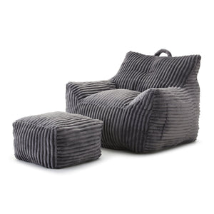 English Elm Giant Plush Bean Bag Chair with Armrests and Footstool for Ultimate Comfort, Durable Corduroy Lounge Sofa Grey W1117P309391