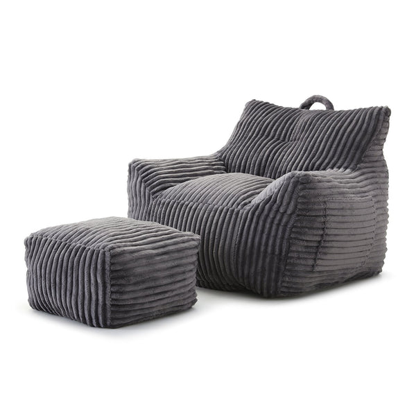 English Elm Giant Plush Bean Bag Chair with Armrests and Footstool for Ultimate Comfort, Durable Corduroy Lounge Sofa Grey W1117P309391