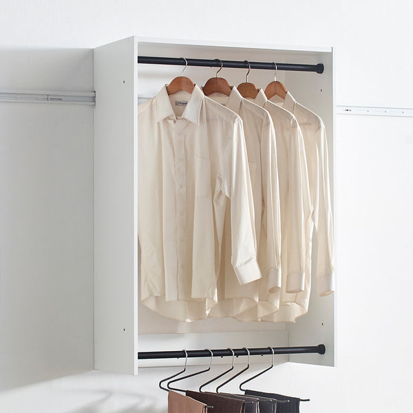 English Elm Devi White Wall Mounted Wood Closet System — Durable Melamine Oak Finish, Easy Assembly, Heavy-Duty Brackets B040S00090