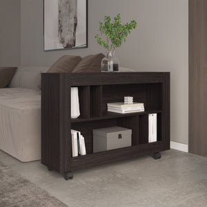 English Elm Joge versatile 37.4" console table cart with six staggered shelves, casters, sleek modern storage solution for entryway and living room Black 42.9 L x 16.5 W x 5.5 H B200P286951
