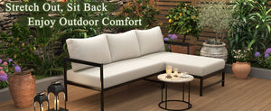English Elm U_style Outdoor L-shaped Sectional Iron Frame Patio Sofa with Thick Foam Cushions Beige WY000480AAA