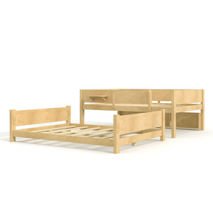 English Elm Queen Over Solid Pine Bunk Bed with Built in Shelves and Tray for Guest Rooms Natural W5305S00009