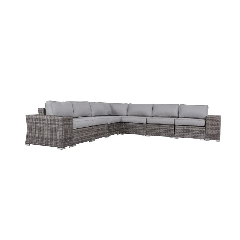 English Elm Fully Assembled Outdoor Wicker Patio Sofa - Stylish, Durable, Modular Seating For 7, Quick Setup! B120S00009