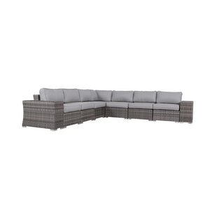 English Elm Fully Assembled Outdoor Wicker Patio Sofa - Stylish, Durable, Modular Seating For 7, Quick Setup! B120S00009