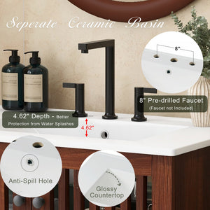English Elm Christopher Knight Home® - 30" Vintage Bathroom Vanity with Rectangle Ceramic Sink, Rubber Wood Legs, Soft-Close Doors, Adjustable Shelves Antique brown,Dark Brown N817P245324B