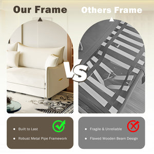 English Elm 81.9" 3-in-1 Convertible Sleeper Sofa Bed with Velvet Upholstery, 3 Pillows & Golden Trim Accent Beige+White W1885S00252