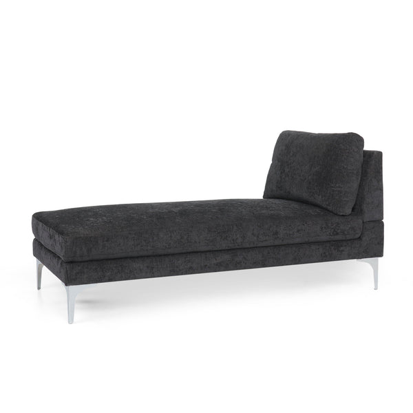 English Elm Christopher Knight Home® - CHAISE Plush Fabric Lounge with Silver Bracket Legs and Backrest Pillow for Stylish Comfort Black 66.75 L x 30.5 W x 12.25 H 68109.00BLK