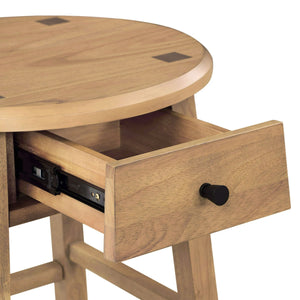 English Elm Parkridge Natural Side Table with Woven Doors, Fluted Fronts & Brass Handles — Mid-Century Storage (95) W914P292869