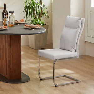English Elm Dining Chair Set of 2 Faux Leather Chrome Base Ergonomic Contemporary Kitchen Seating White W3851P453160