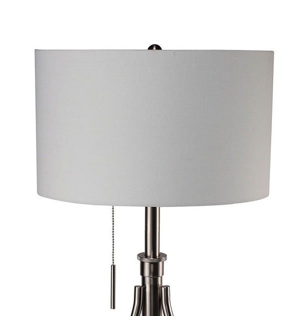 English Elm Vintage Tripod Floor Lamp with Stained Gold Metal Legs, Ivory Shade, Pull Switch, Adjustable Height Brushed Chrome 28.5 L x 16 W x 12 H B2741P317233