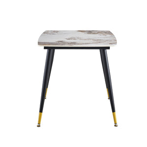 English Elm Table And Chair Set - Elegant 4-Seater Sintered Stone Dining Table With White Pu Chairs For Comfort W1151S04206-GIGA