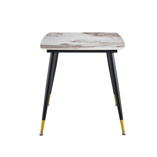 English Elm Table And Chair Set - Elegant 4-Seater Sintered Stone Dining Table With White Pu Chairs For Comfort W1151S04206-GIGA