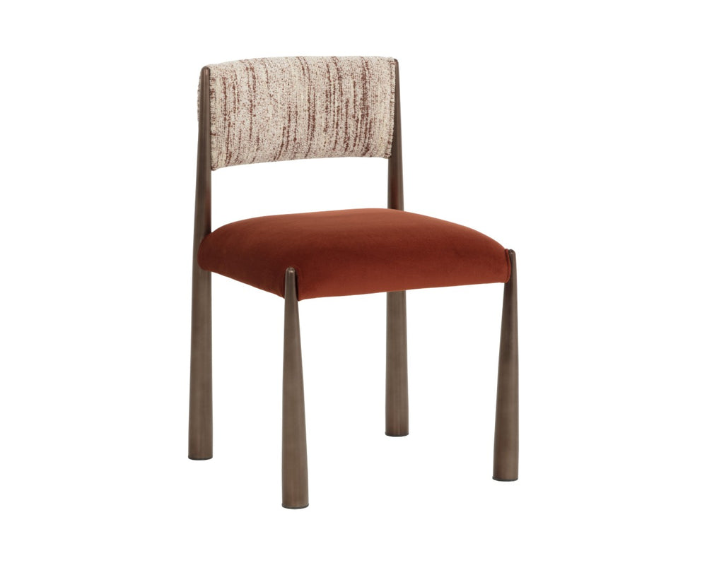 Sunpan BAYARD Dining Chair - Two-Tone Terri Nutmeg & Meg Rust Upholstery with Dark Bronze Metal Legs 112687