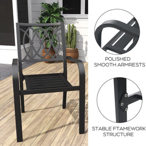 English Elm Chair Heavy Duty Metal Stackable Slatted Seat Ergonomic All Weather Patio Dining W3979P392947