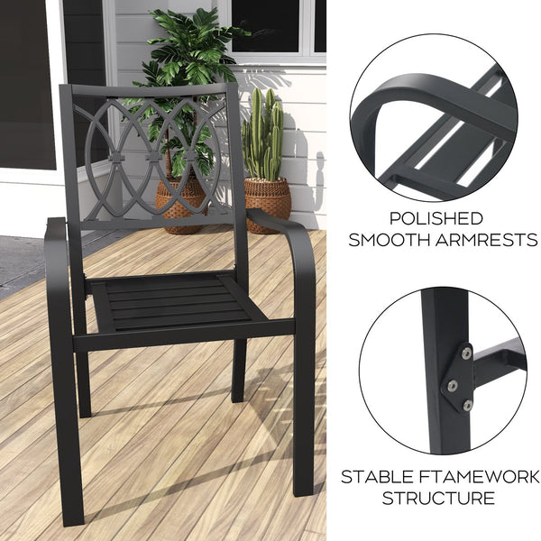 English Elm Chair Heavy Duty Metal Stackable Slatted Seat Ergonomic All Weather Patio Dining W3979P392947
