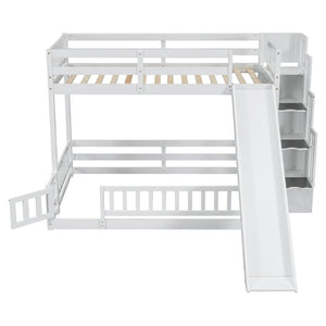English Elm Twin Over Full Bunk Bed With Slide & Storage Staircase - Stylish Pine Bed With Safety Guardrails, White W504S00185-GIGA