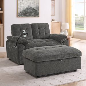 English Elm Leisure Chenille Two Seat Reclining Sofa with Usb Port Storage Ottoman Padded Armrests Gray W487S00522